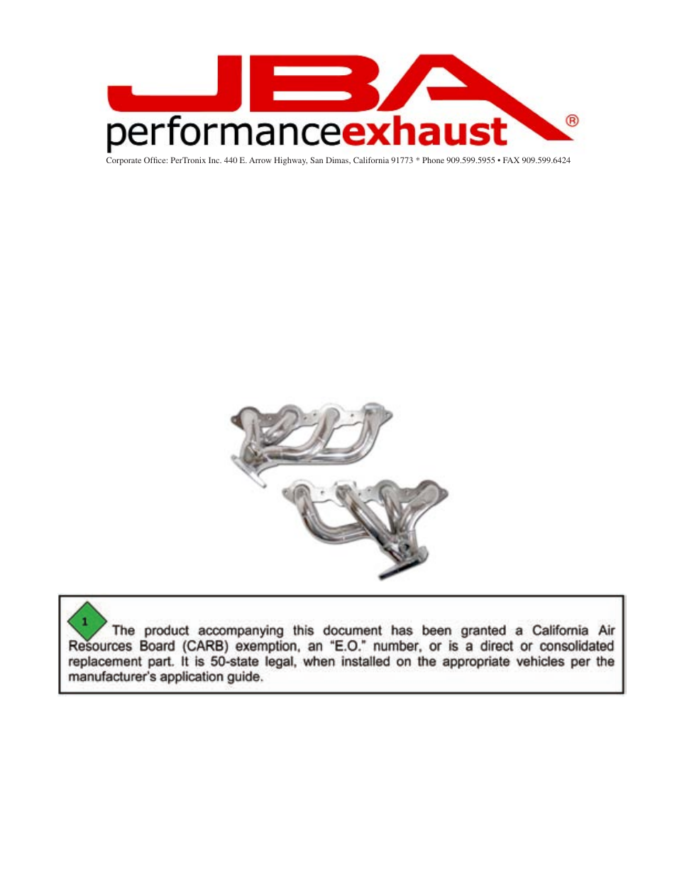 PerTronix JBA Exhaust 1808S-1 User Manual | 5 pages
