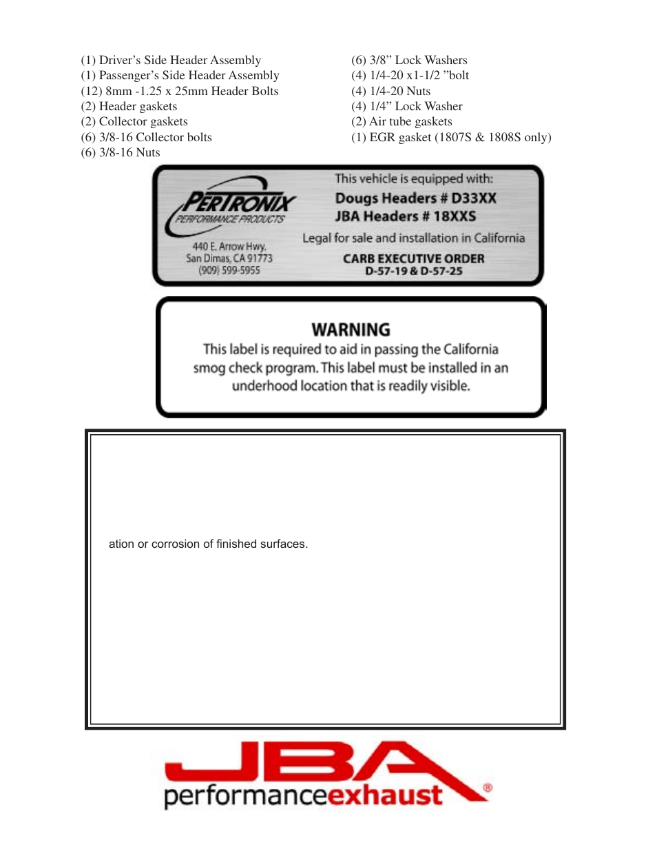 Limited one year warranty | PerTronix JBA Exhaust 1808S-1 User Manual | Page 4 / 5