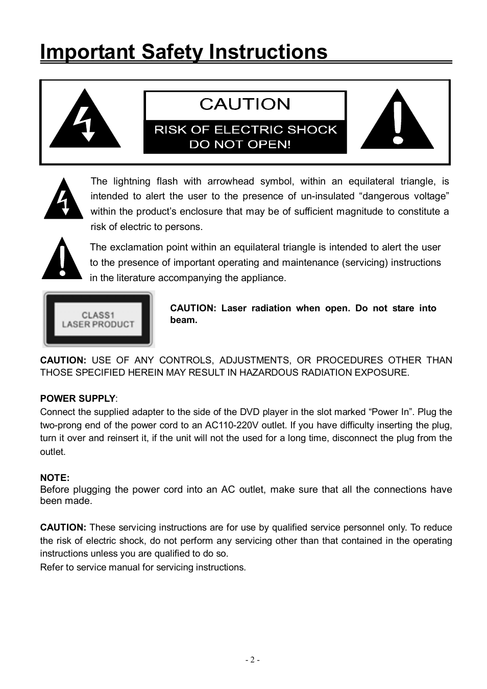 Important safety instructions | Audiovox FPE3206DV User Manual | Page 3 / 45