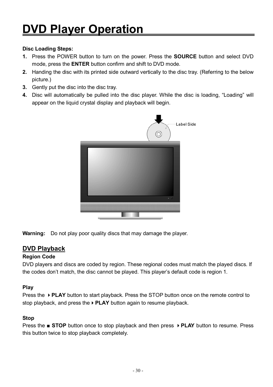 Dvd player operation | Audiovox FPE3206DV User Manual | Page 31 / 45
