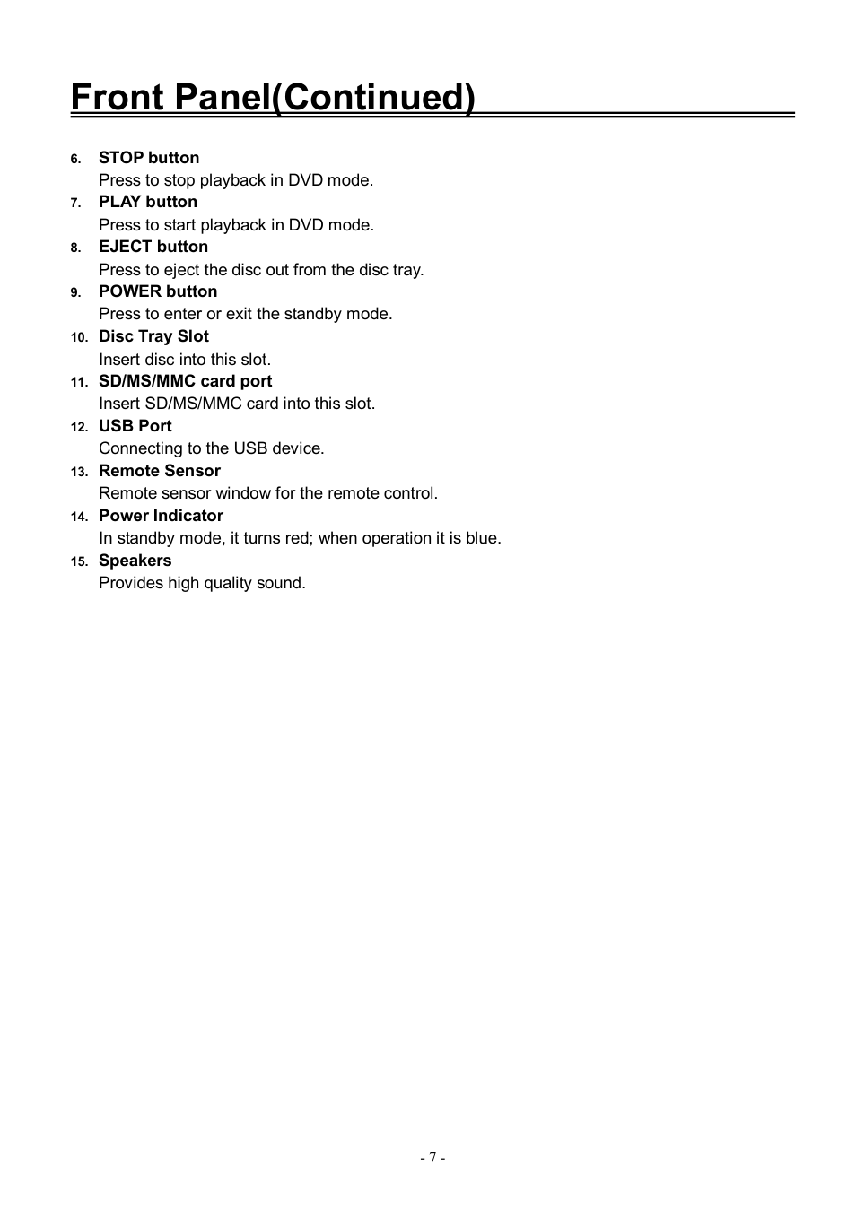 Front panel(continued) | Audiovox FPE3206DV User Manual | Page 8 / 45