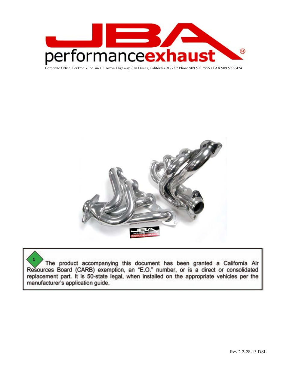 PerTronix JBA Exhaust 1809S User Manual | 5 pages
