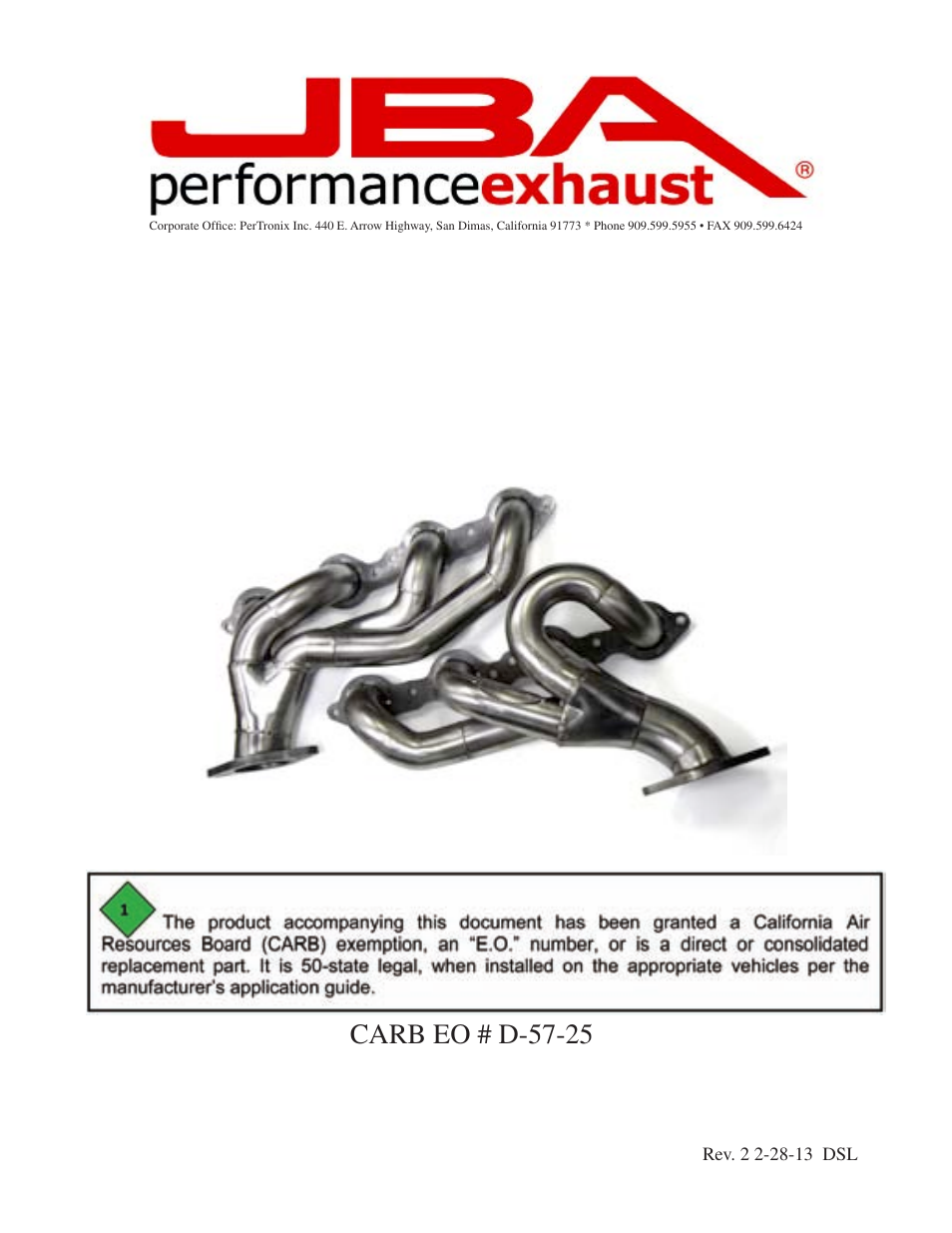 PerTronix JBA Exhaust 1811S User Manual | 5 pages