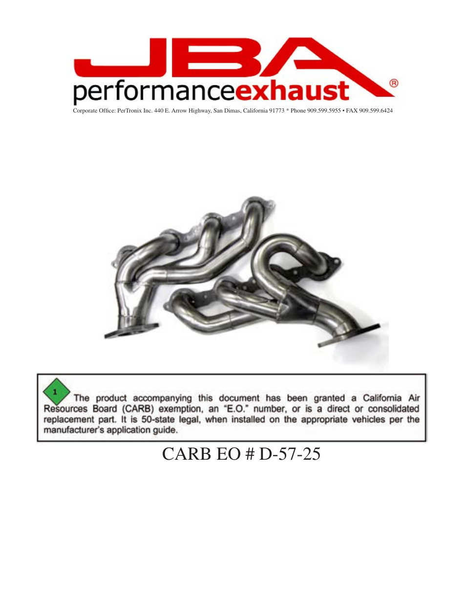 PerTronix JBA Exhaust 1812S User Manual | 5 pages