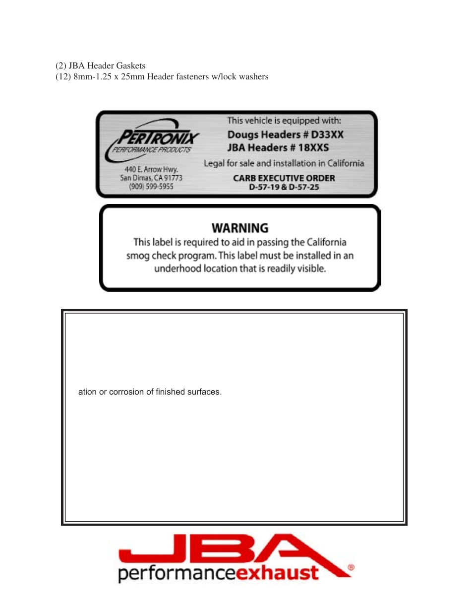 Limited one year warranty | PerTronix JBA Exhaust 1812S User Manual | Page 4 / 5