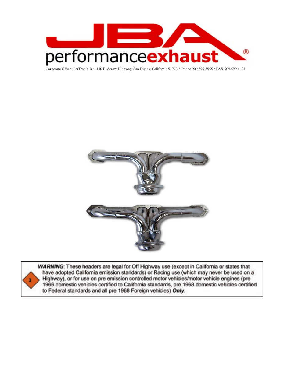 PerTronix JBA Exhaust 1815S-1 User Manual | 5 pages