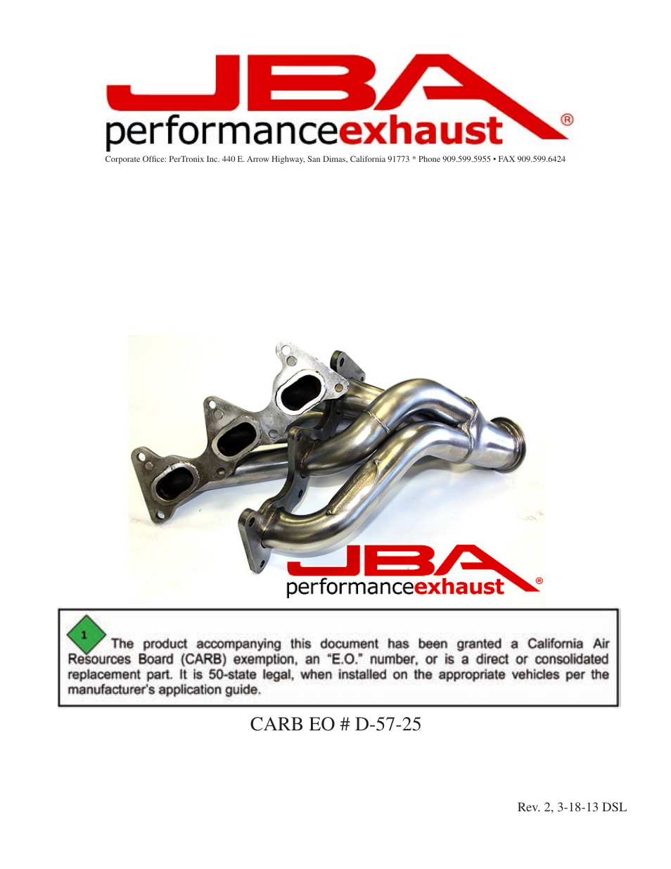 PerTronix JBA Exhaust 1816S User Manual | 5 pages