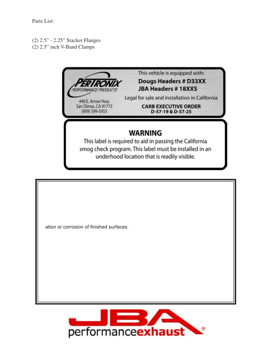 Limited one year warranty | PerTronix JBA Exhaust 1816S User Manual | Page 4 / 5