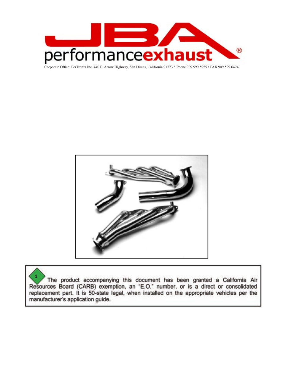 PerTronix JBA Exhaust 1823S User Manual | 5 pages