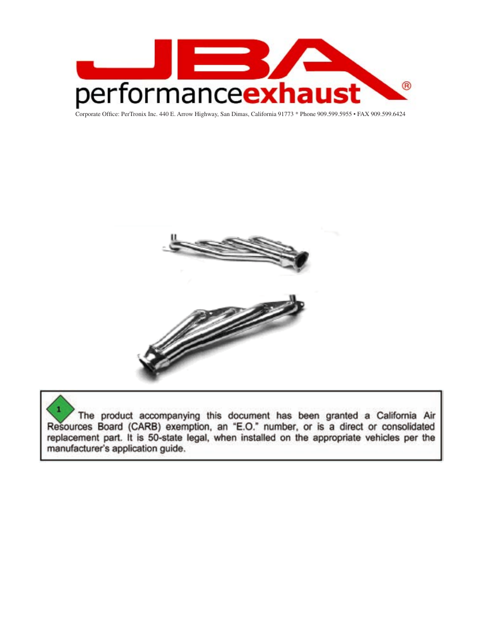 PerTronix JBA Exhaust 1822S-3 User Manual | 5 pages