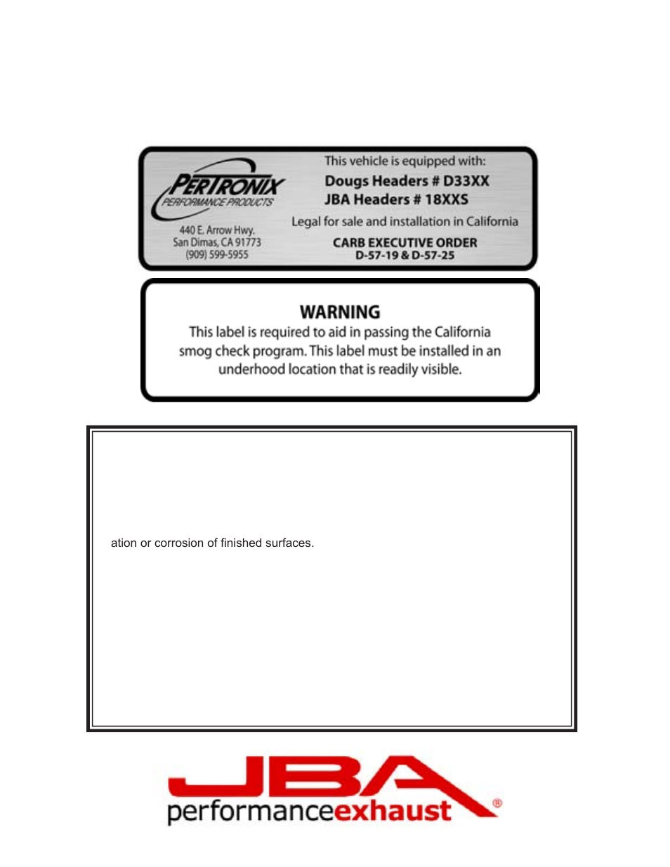 Limited one year warranty | PerTronix JBA Exhaust 1822S-3 User Manual | Page 4 / 5