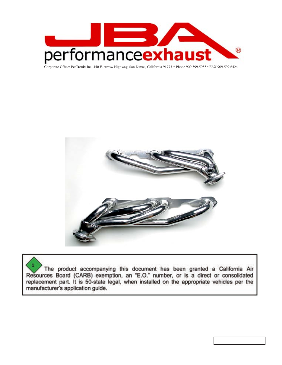 PerTronix JBA Exhaust 1830S User Manual | 5 pages