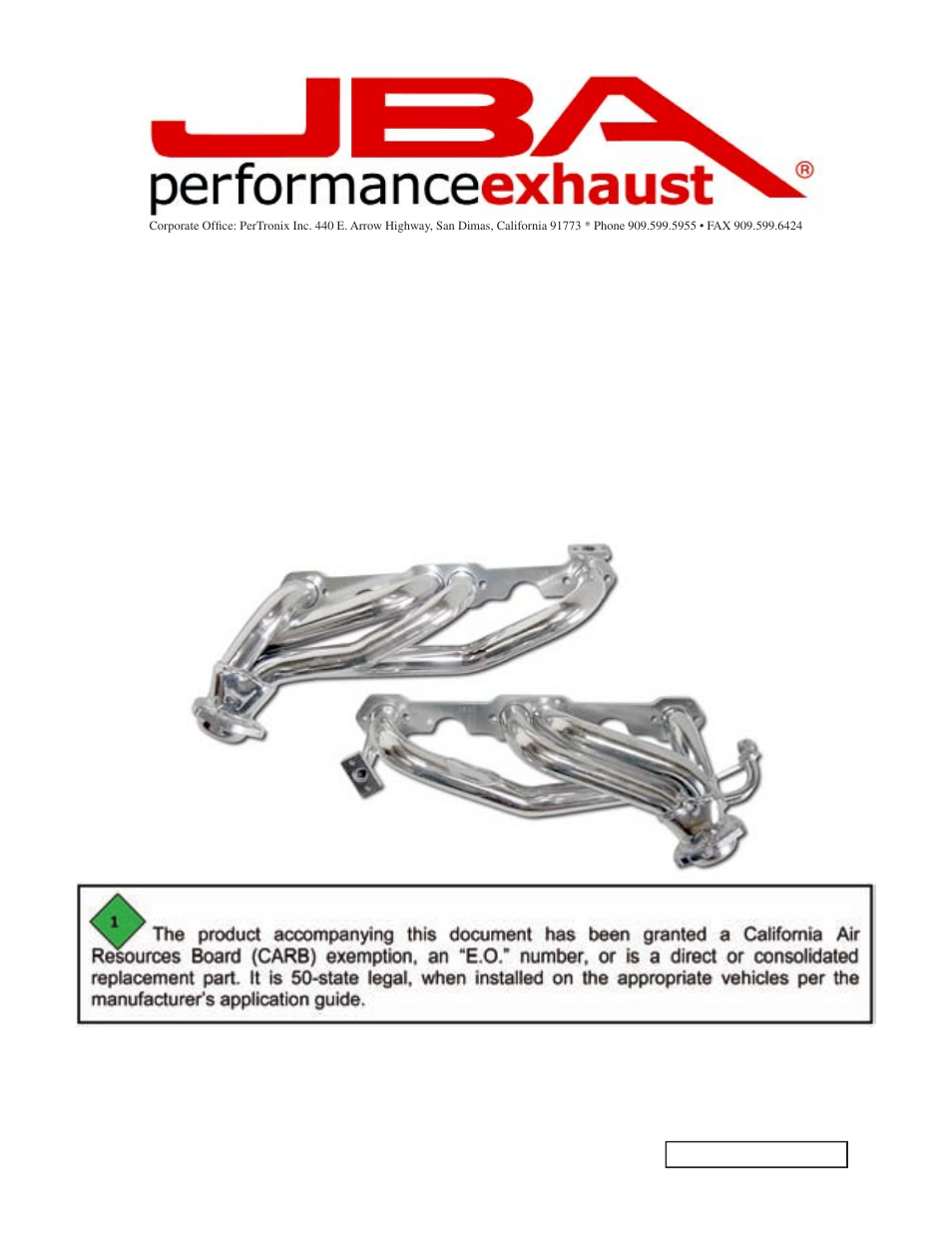 PerTronix JBA Exhaust 1832S-2 User Manual | 5 pages