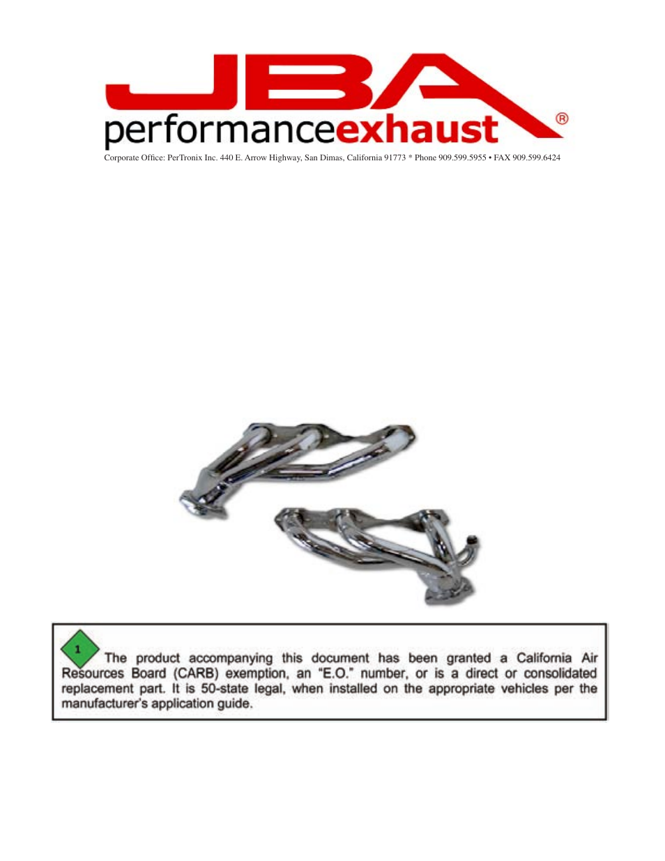 PerTronix JBA Exhaust 1842S-9 User Manual | 5 pages