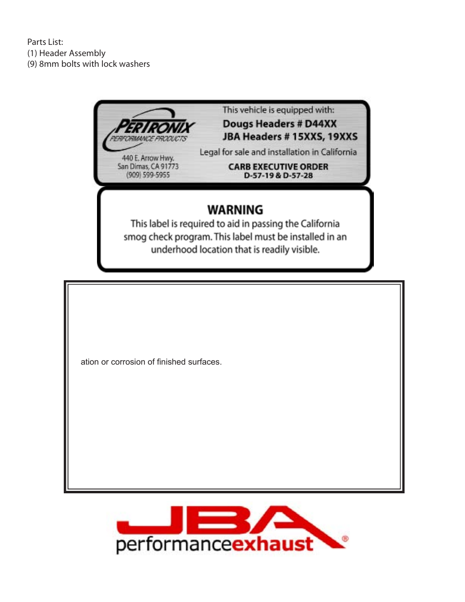 Limited one year warranty | PerTronix JBA Exhaust 1937SJS User Manual | Page 4 / 4