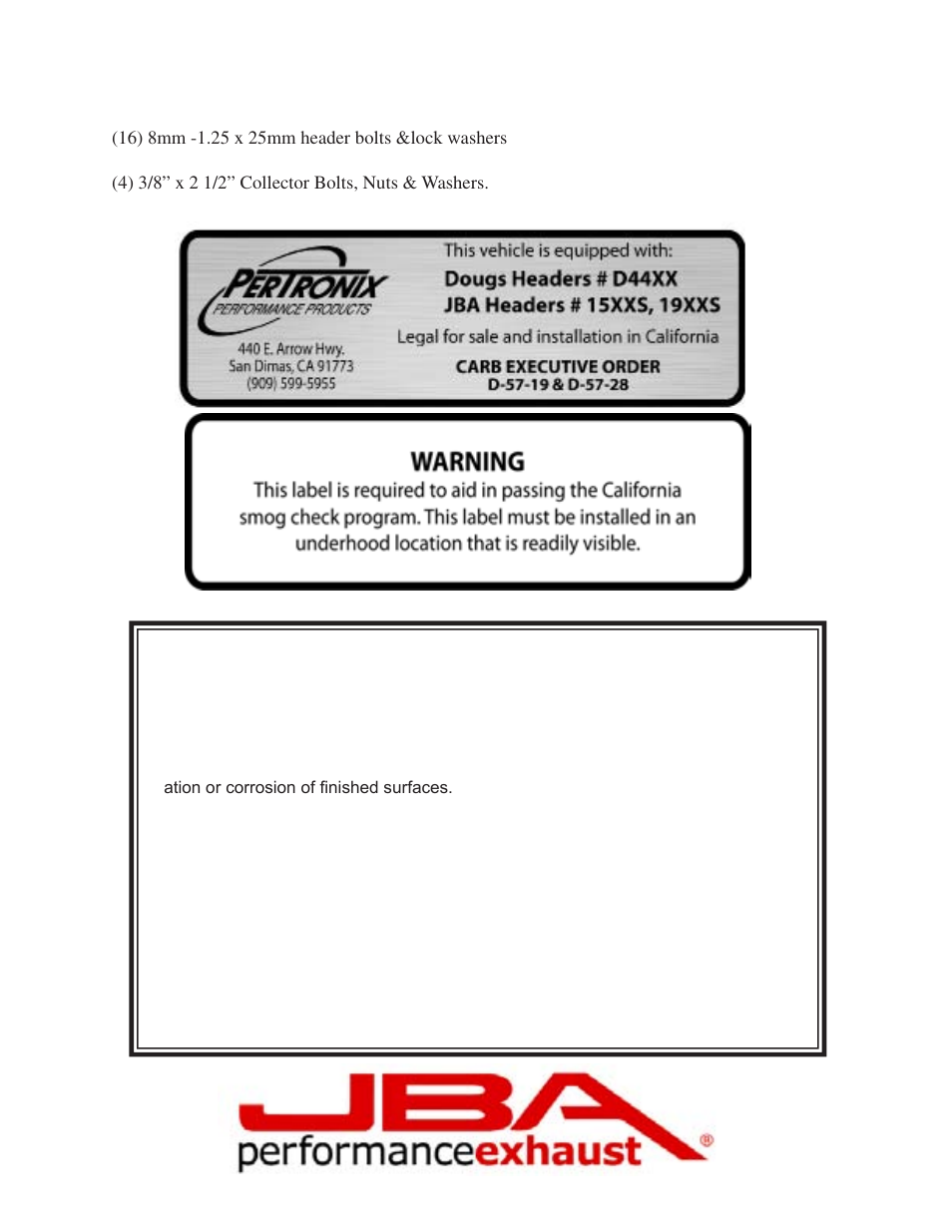 Applicable for 04-06 only, Limited one year warranty | PerTronix JBA Exhaust 1949S-2 User Manual | Page 4 / 5