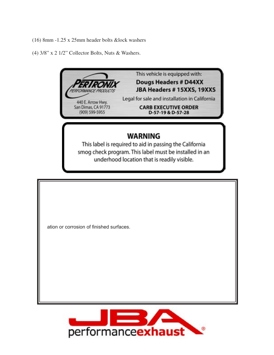 Limited one year warranty | PerTronix JBA Exhaust 1951S User Manual | Page 4 / 5