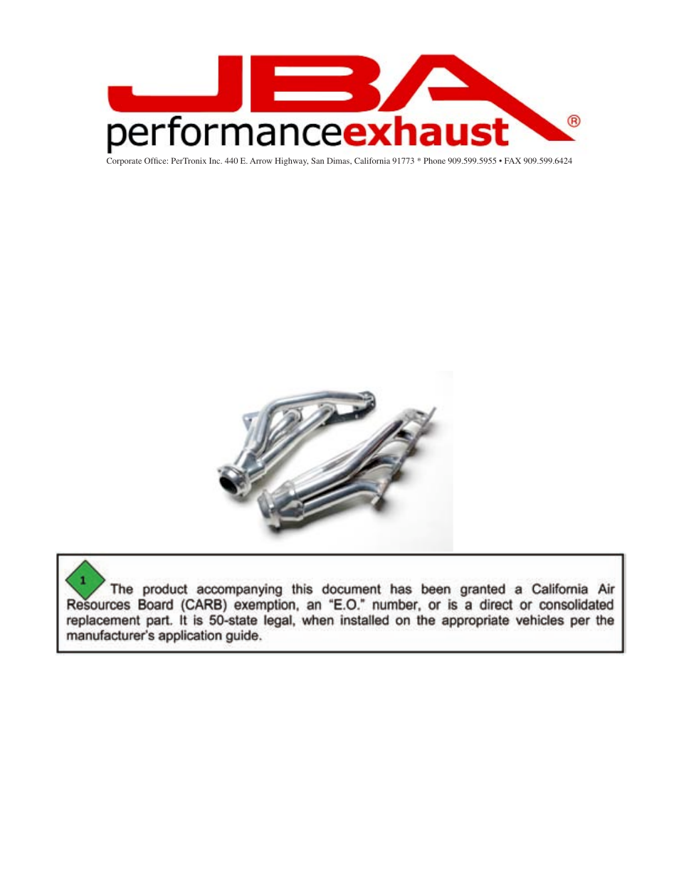 PerTronix JBA Exhaust 1960S User Manual | 5 pages