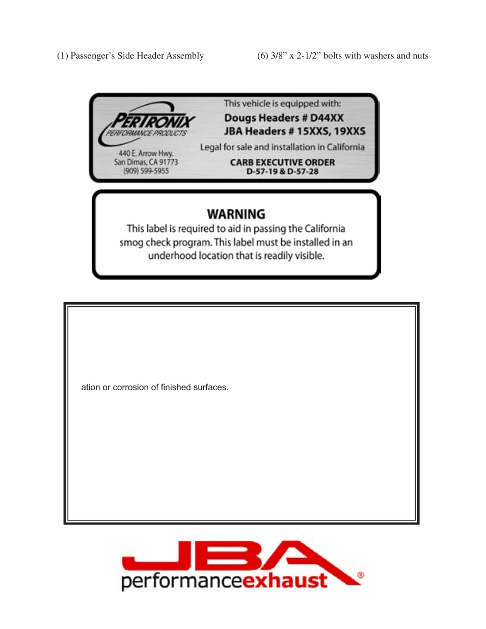 Limited one year warranty | PerTronix JBA Exhaust 1960S User Manual | Page 4 / 5