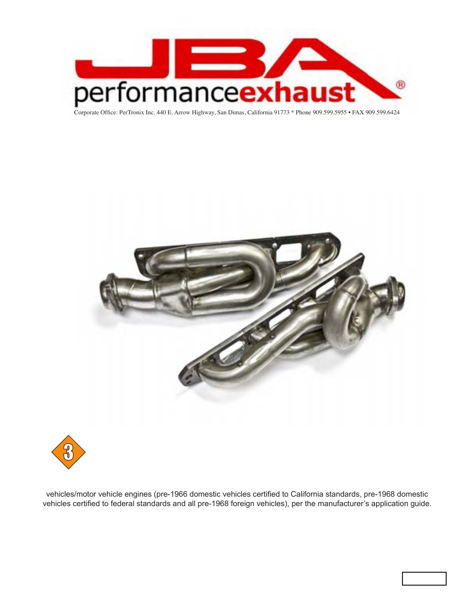 PerTronix JBA Exhaust 1961S User Manual | 5 pages