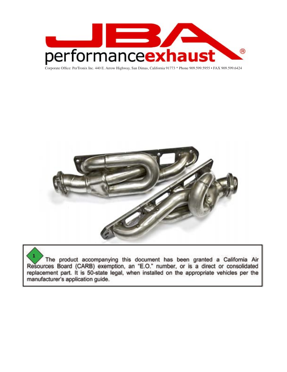 PerTronix JBA Exhaust 1961S-2 User Manual | 5 pages