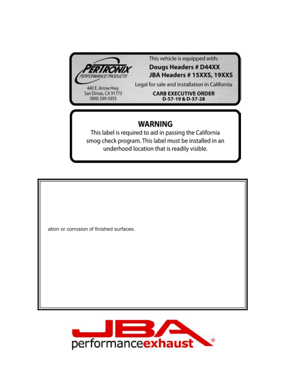 Limited one year warranty | PerTronix JBA Exhaust 1961S-2 User Manual | Page 4 / 5