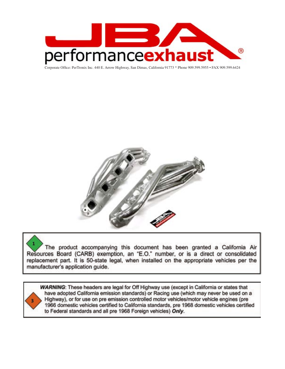 PerTronix JBA Exhaust 1962S User Manual | 5 pages