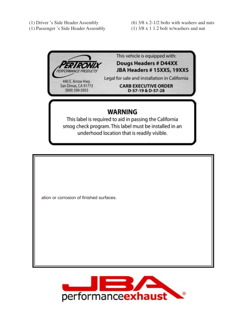 Limited one year warranty | PerTronix JBA Exhaust 1962S User Manual | Page 4 / 5