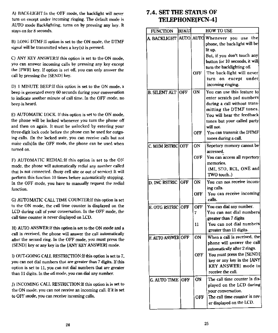 Set the status of teleph0neífcn-4 | Audiovox PR-130 User Manual | Page 13 / 19