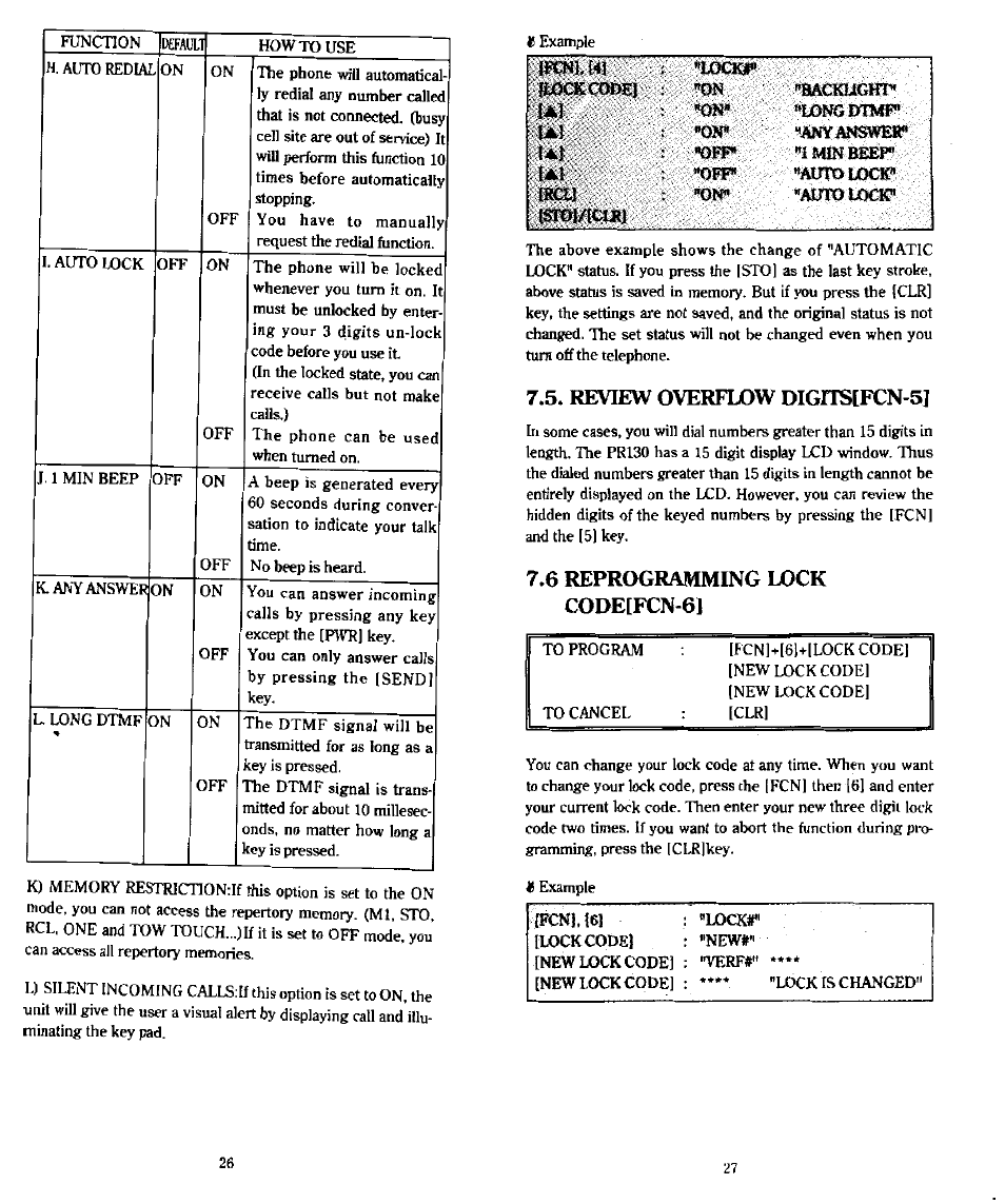 Review overflow digits[fcn-5, 6 reprogramming lock code[fcn-61 | Audiovox PR-130 User Manual | Page 14 / 19