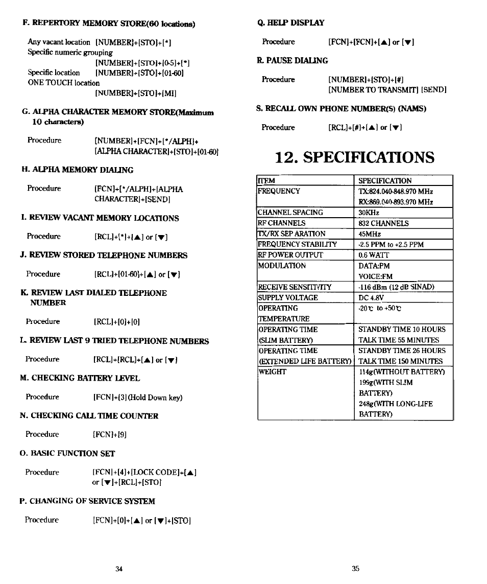 Specincatlons | Audiovox PR-130 User Manual | Page 18 / 19