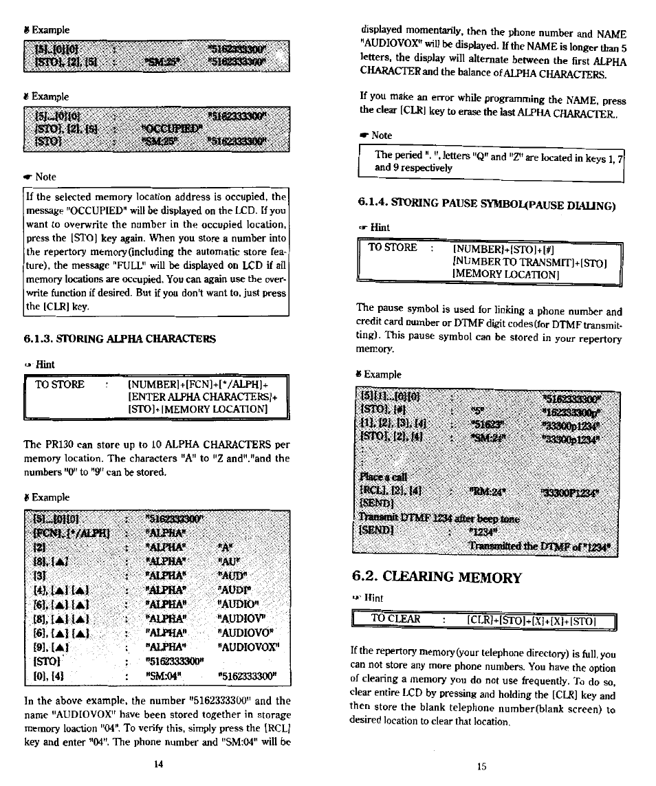Clearing memory | Audiovox PR-130 User Manual | Page 8 / 19