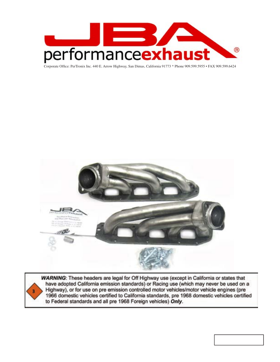 PerTronix JBA Exhaust 1964S-1 User Manual | 5 pages