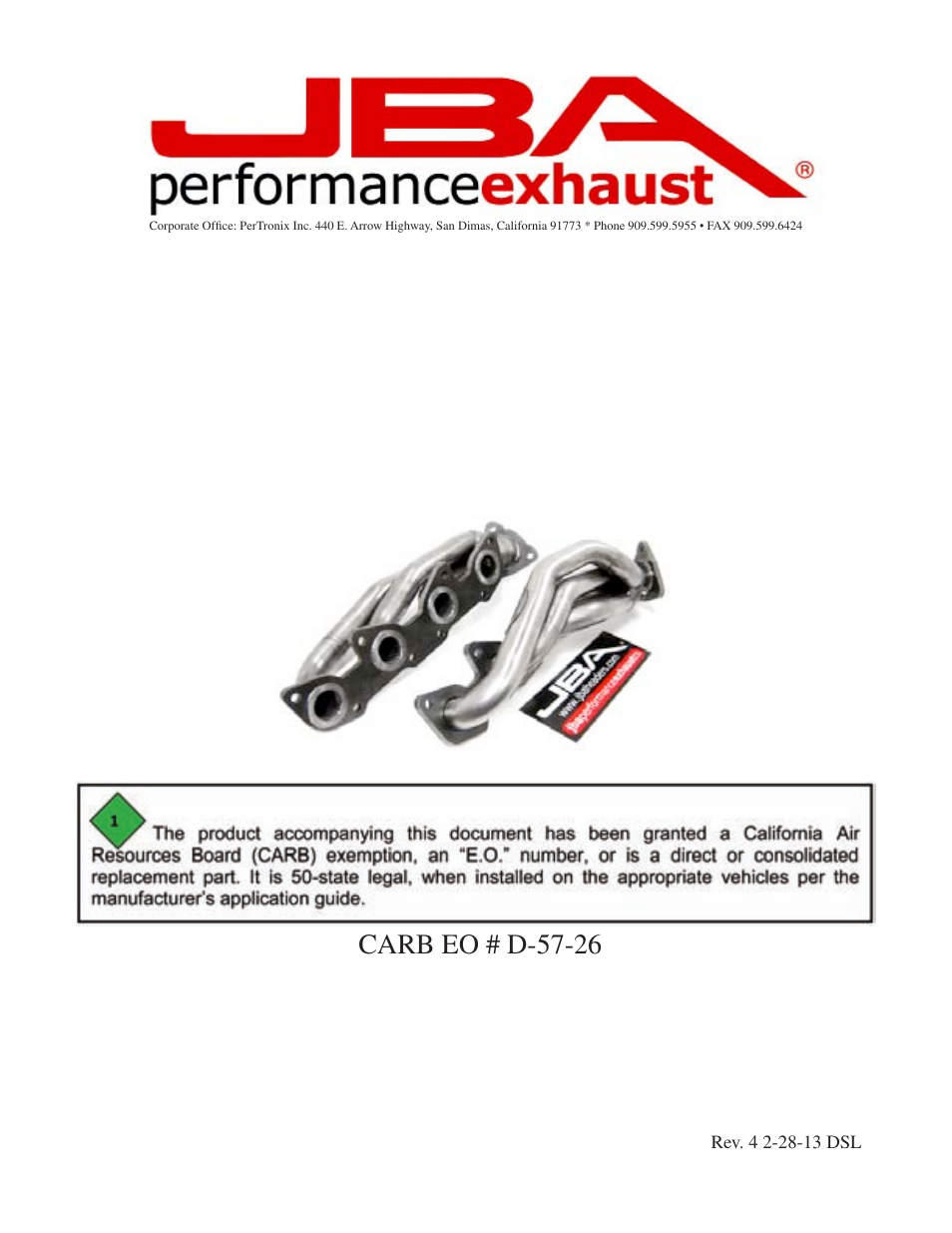 PerTronix JBA Exhaust 2010S User Manual | 5 pages