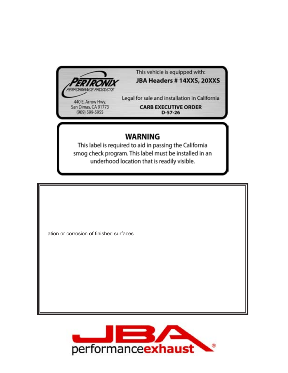 Limited one year warranty | PerTronix JBA Exhaust 2010S User Manual | Page 4 / 5