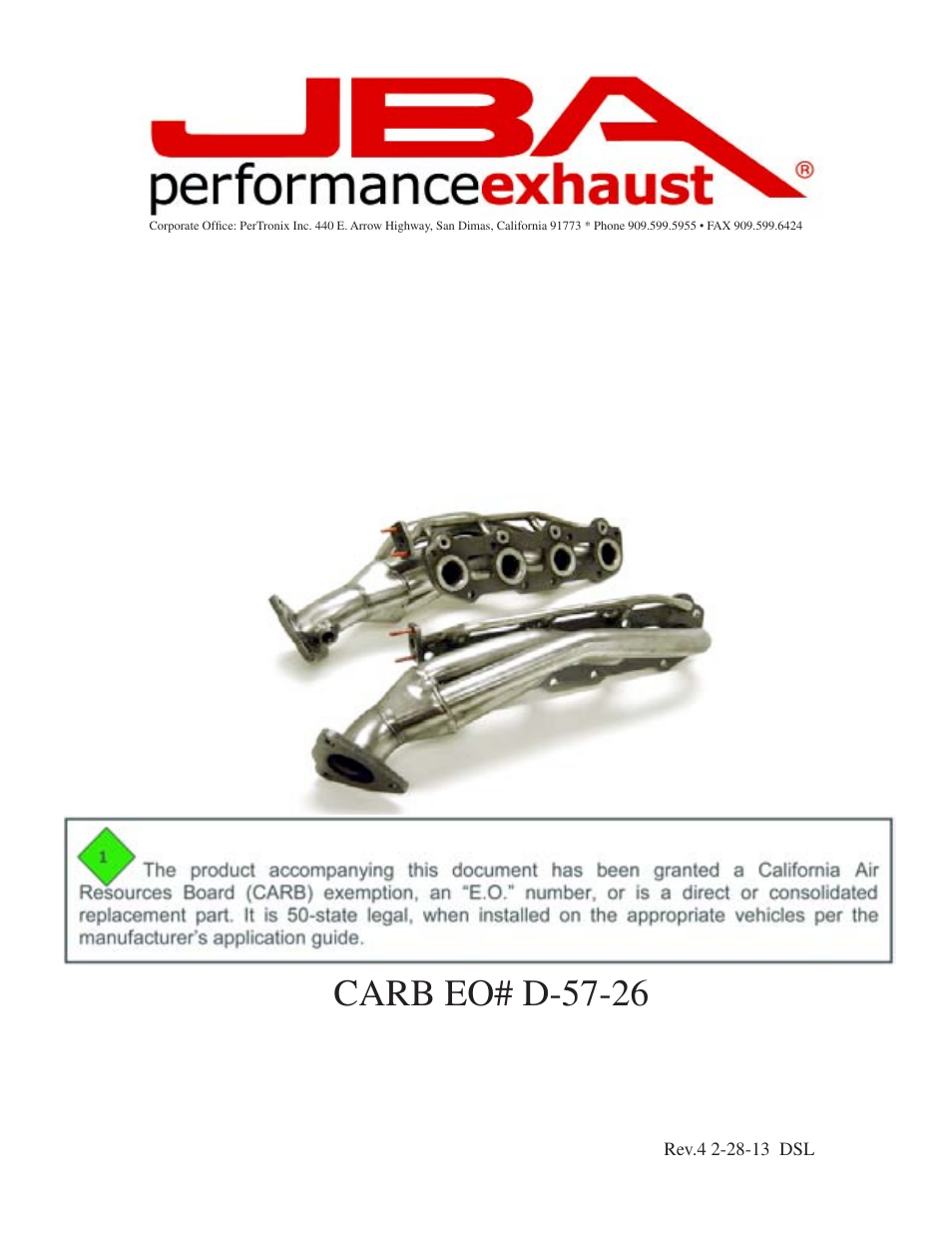 PerTronix JBA Exhaust 2013S User Manual | 5 pages