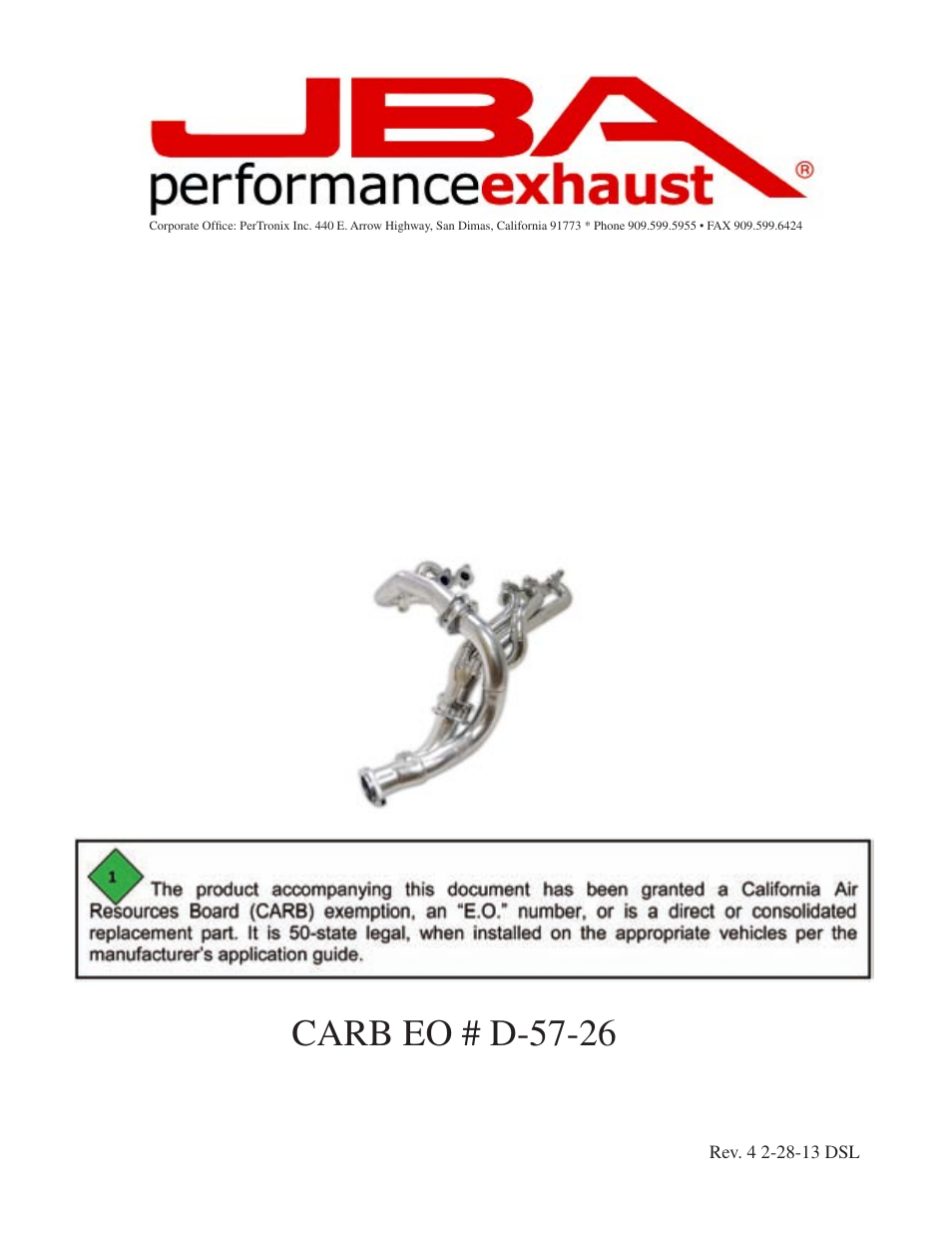 PerTronix JBA Exhaust 2032S-3 User Manual | 5 pages