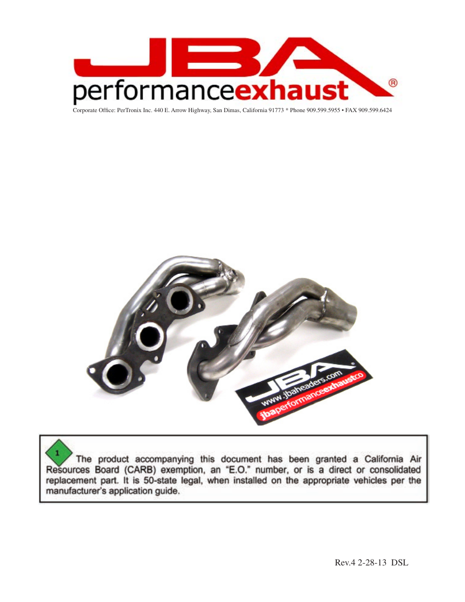 PerTronix JBA Exhaust 2035S-1 User Manual | 5 pages