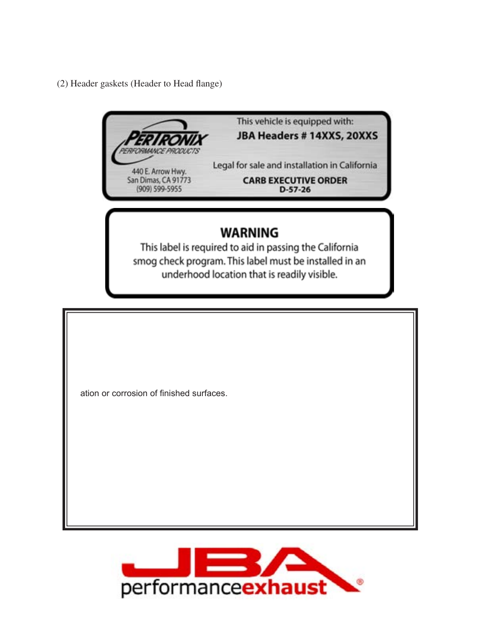 Limited one year warranty | PerTronix JBA Exhaust 2035S-1 User Manual | Page 4 / 5