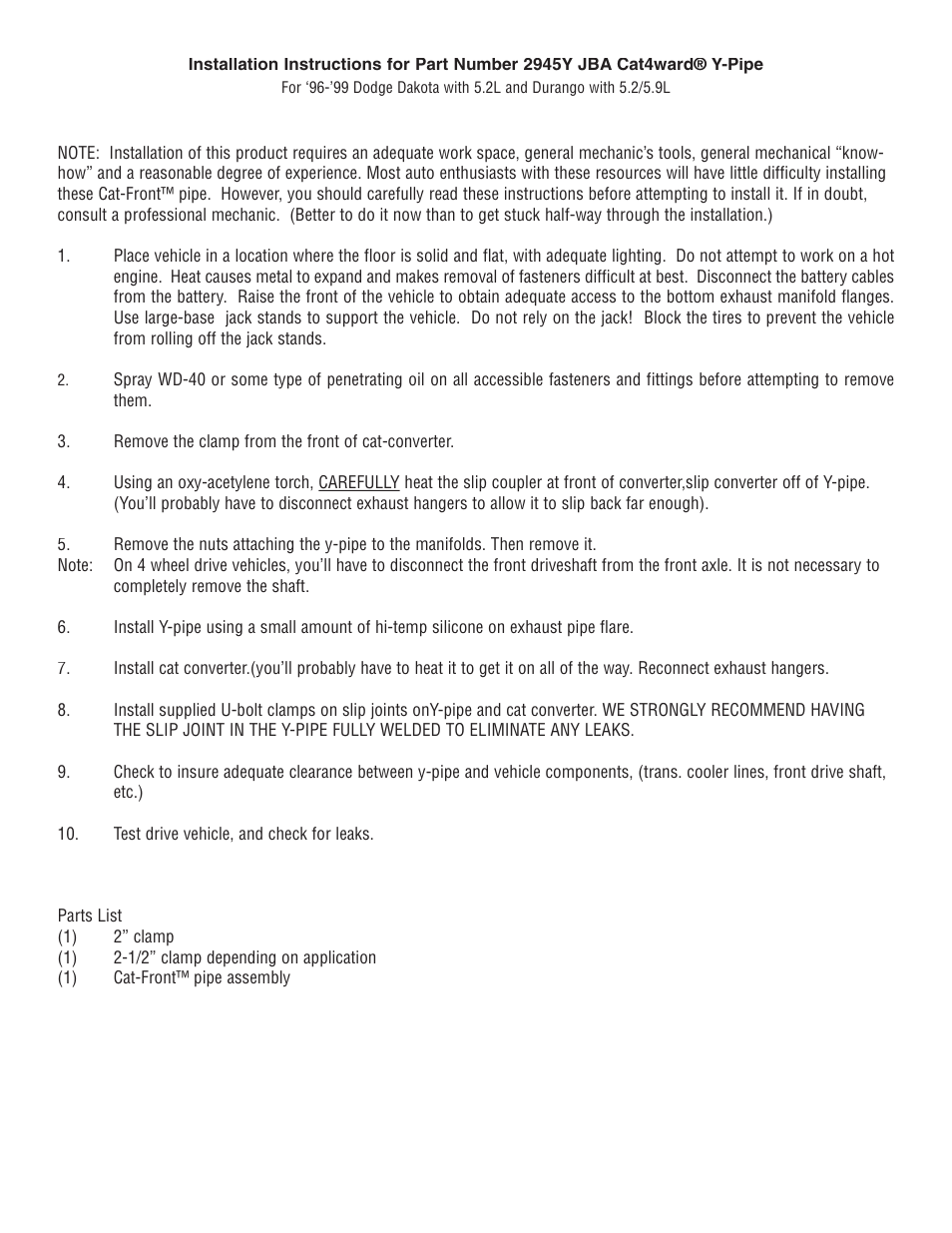 PerTronix JBA Exhaust 2945Y User Manual | Page 2 / 4