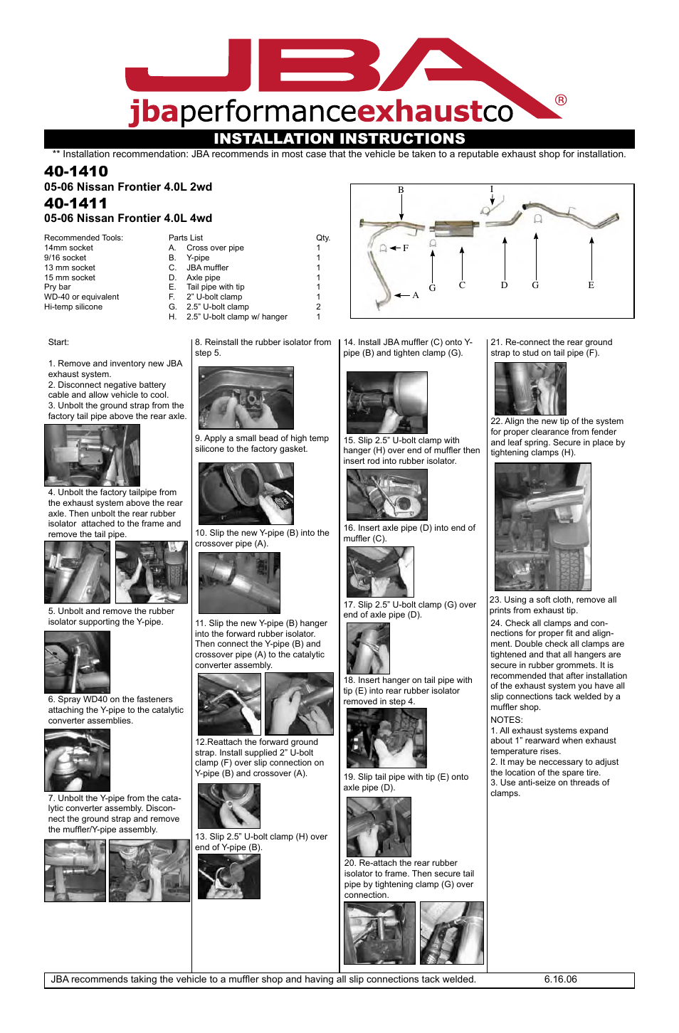 PerTronix JBA Exhaust 40-1410 User Manual | 1 page