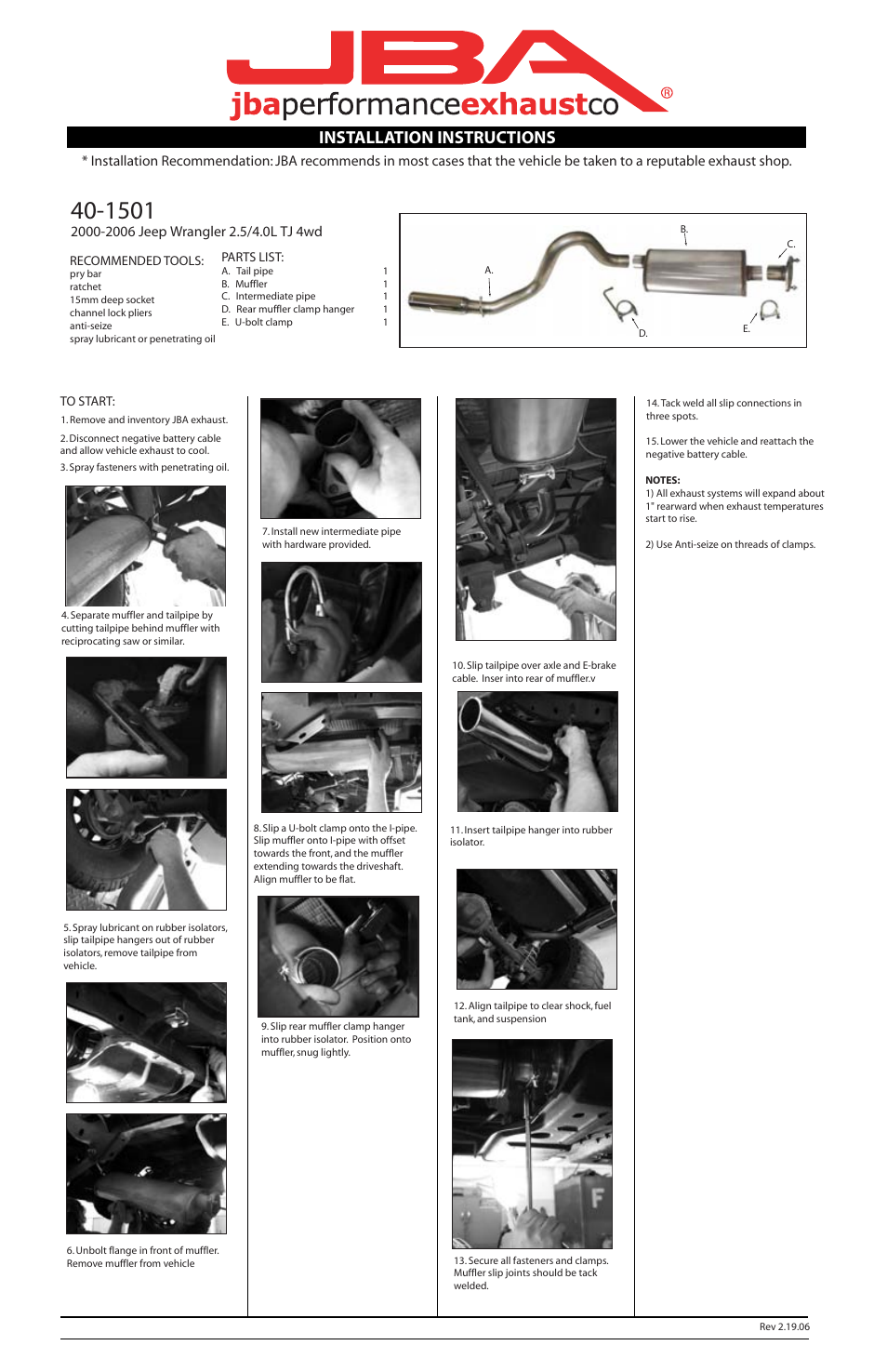 PerTronix JBA Exhaust 40-1501 User Manual | 1 page