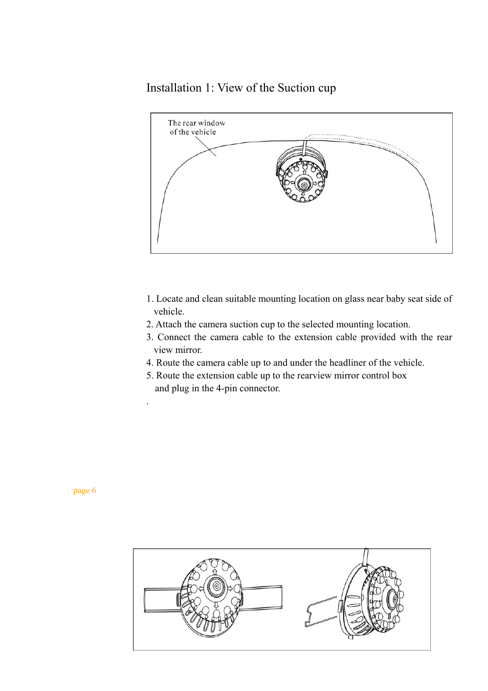 Installation 1: view of the suction cup, Installation 1: suction cup, Installation 2: view of headliner pins | Audiovox ROSIBC User Manual | Page 2 / 5