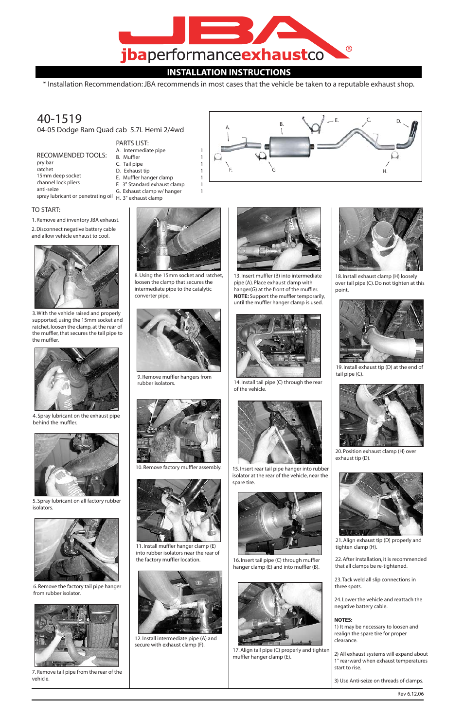 PerTronix JBA Exhaust 40-1519 User Manual | 1 page