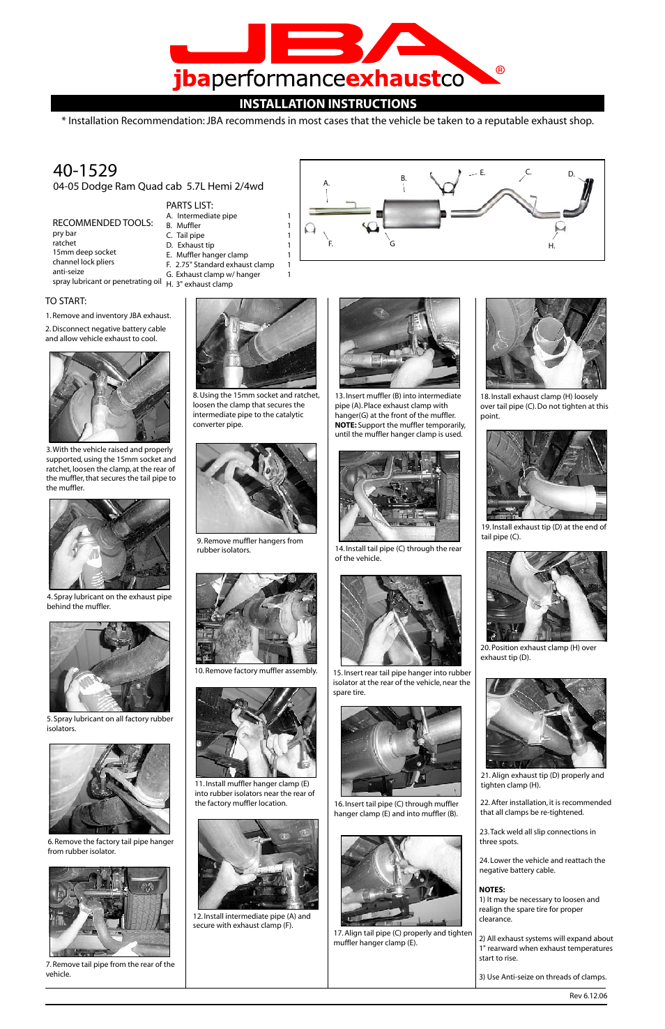 PerTronix JBA Exhaust 40-1529 User Manual | 1 page