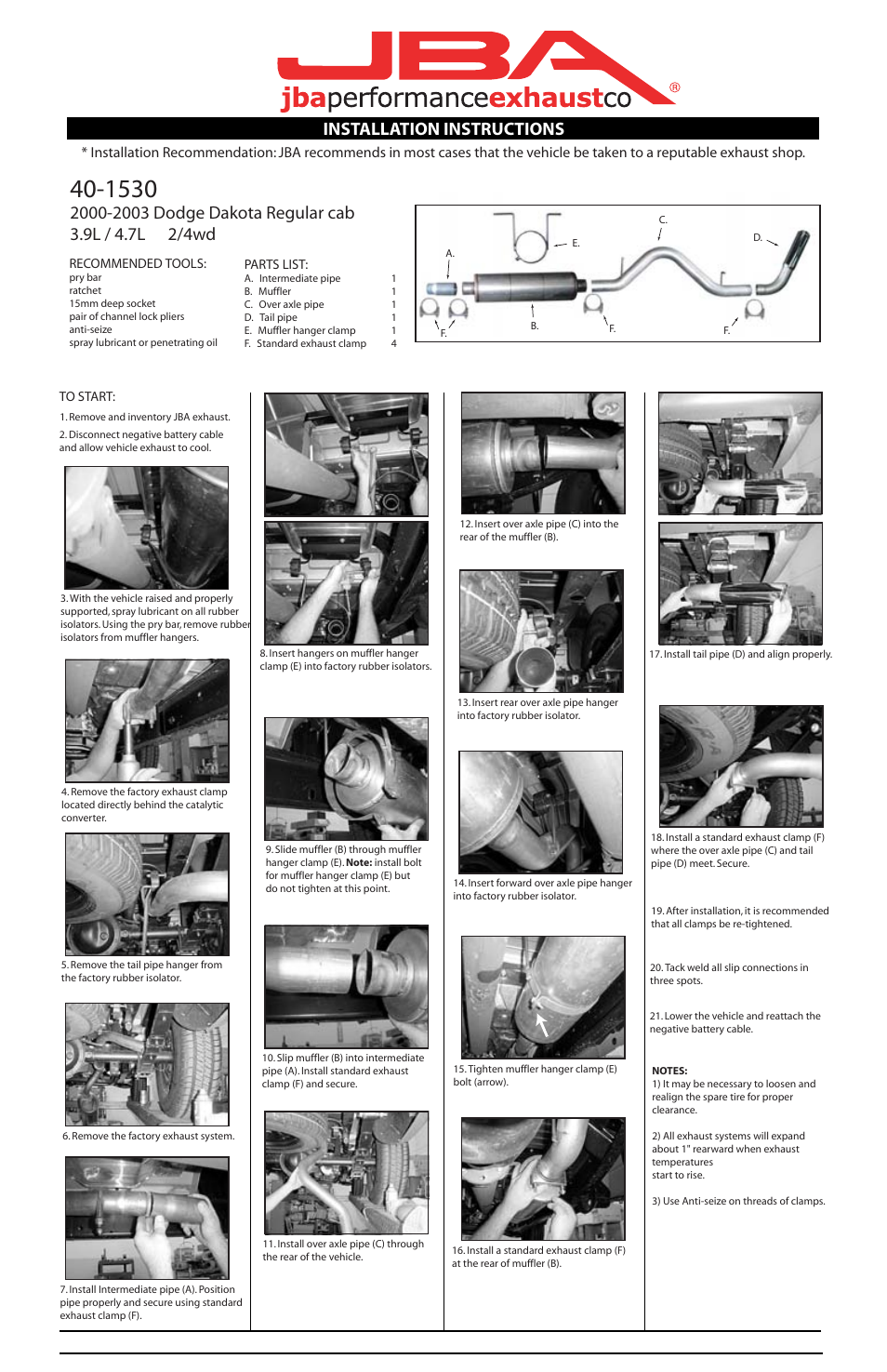 PerTronix JBA Exhaust 40-1530 User Manual | 1 page