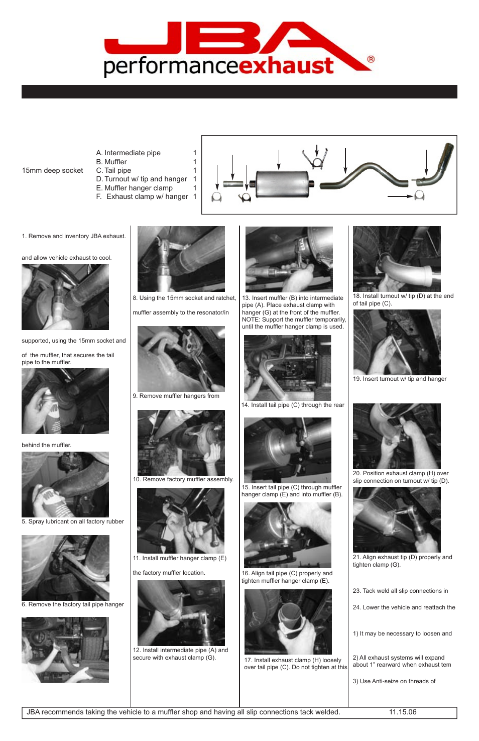 PerTronix JBA Exhaust 40-1535 User Manual | 1 page