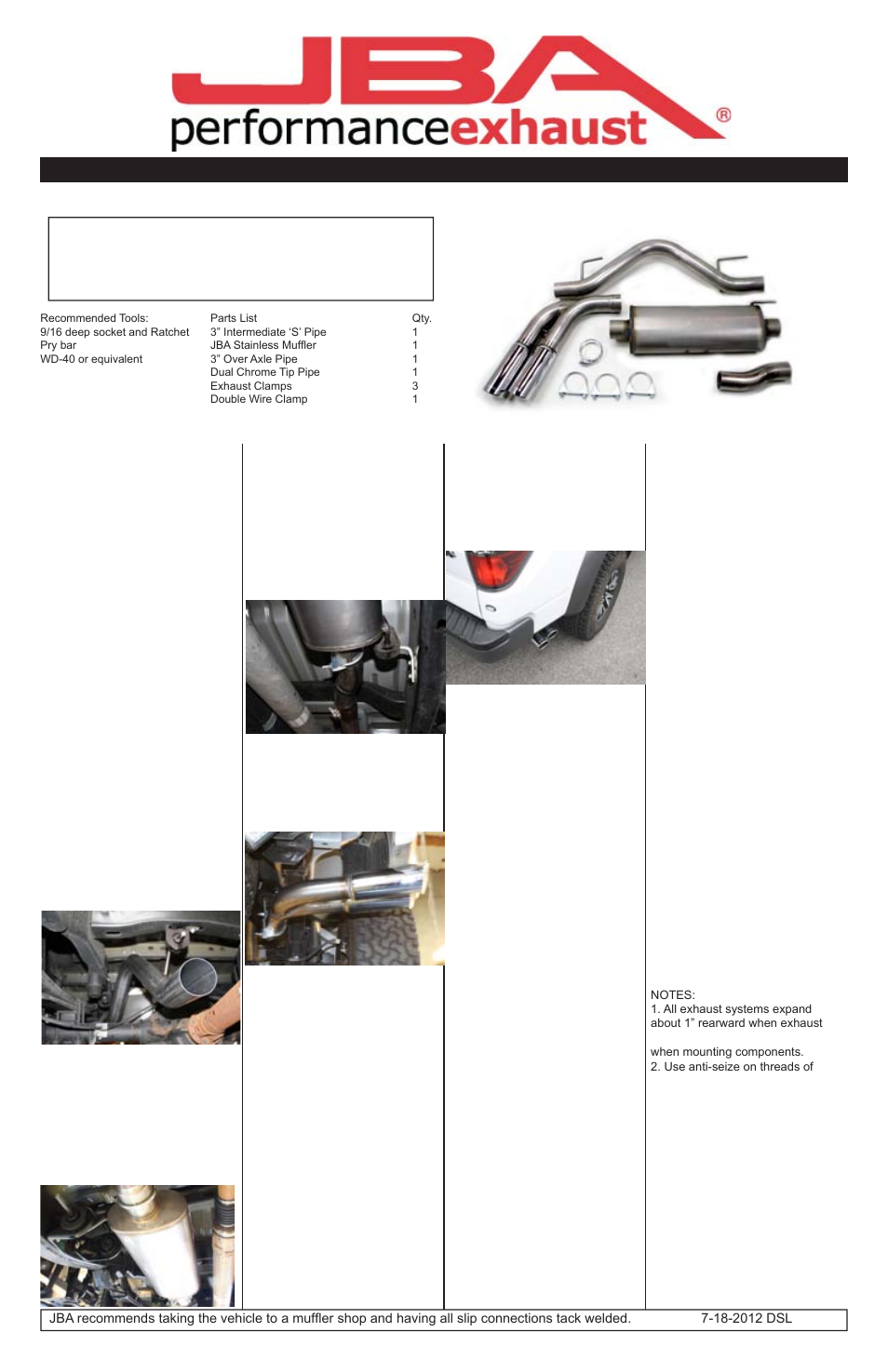 PerTronix JBA Exhaust 40-2527 User Manual | 1 page