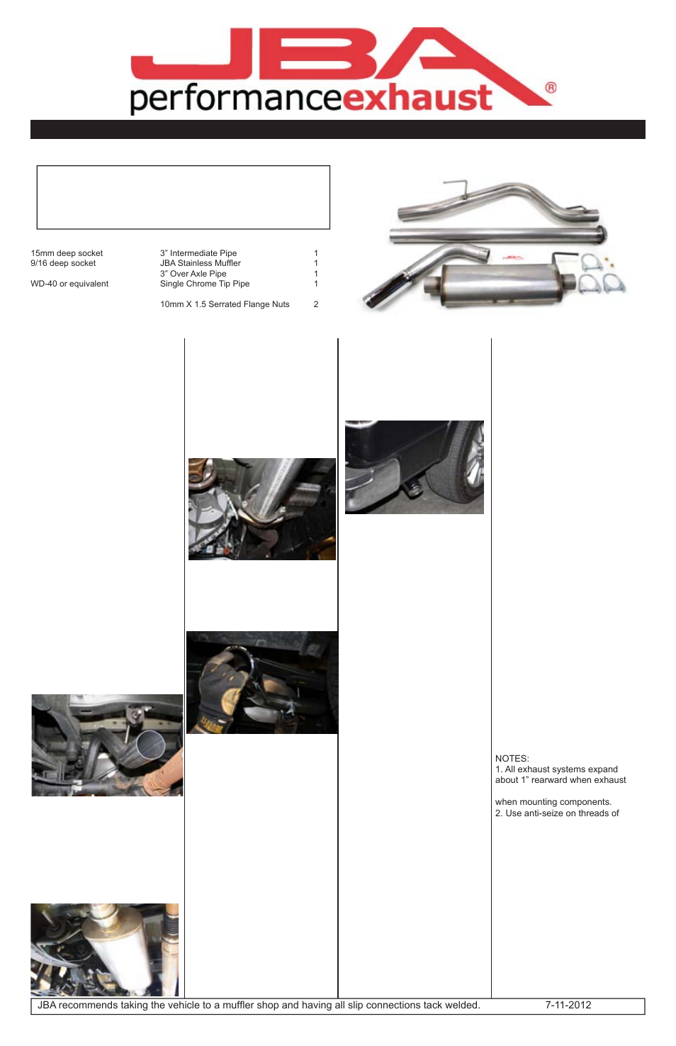 PerTronix JBA Exhaust 40-2528 User Manual | 1 page