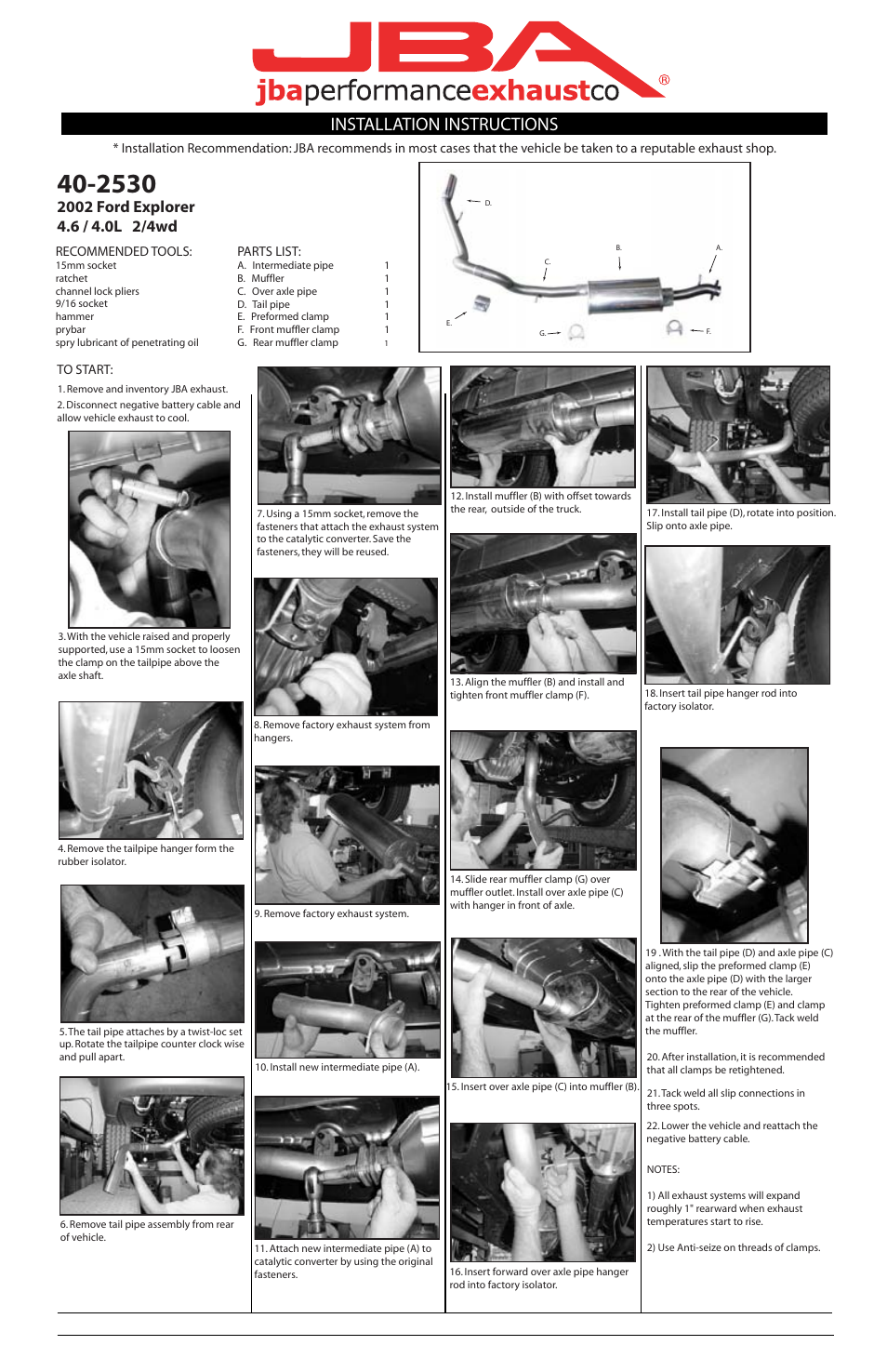 PerTronix JBA Exhaust 40-2530 User Manual | 1 page
